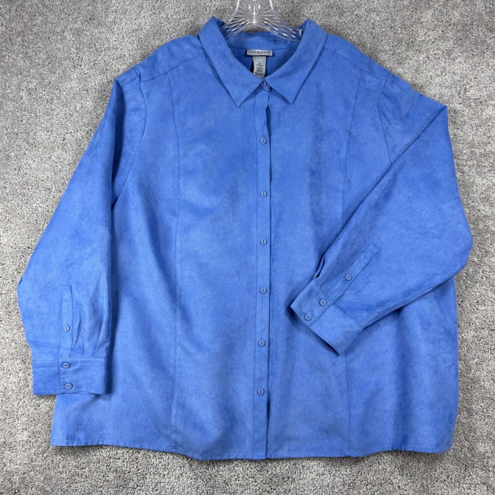 Catherines Blue Faux Suede Button Down Shirt Lined Plus Size 3X 26/28W Shacket